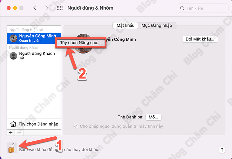 Các bước đổi tên quản trị viên trên Macbook