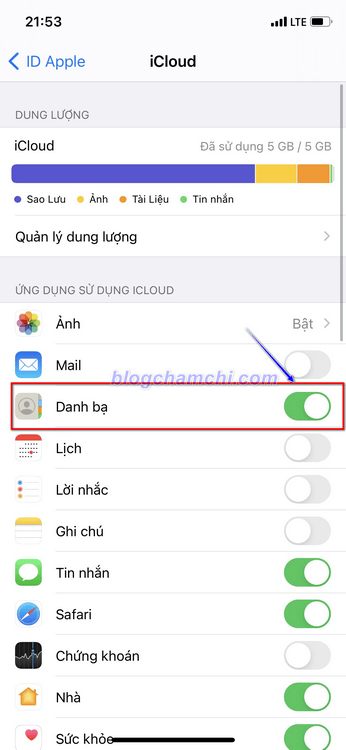 Hướng dẫn đồng bộ danh bạ iPhone trên iCloud qua Settings