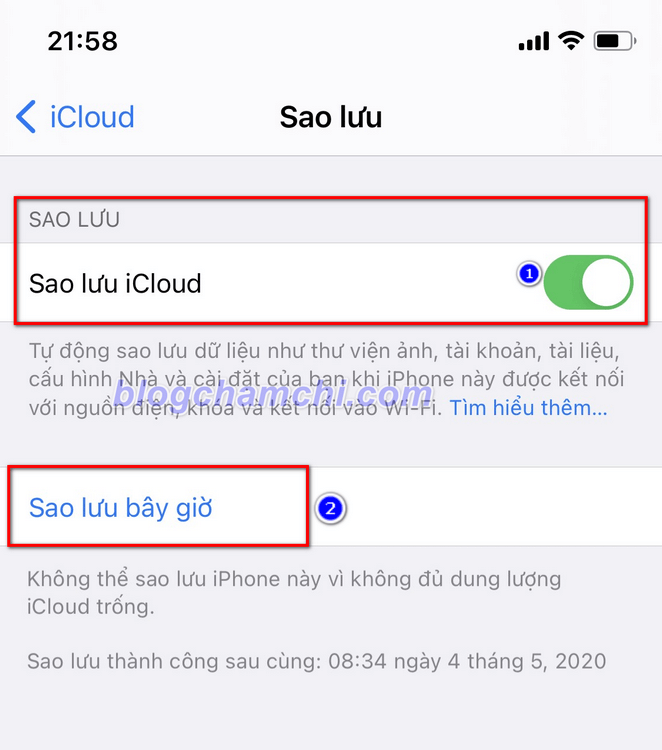 Hướng dẫn bật sao lưu iCloud trên iPhone nhanh chóng