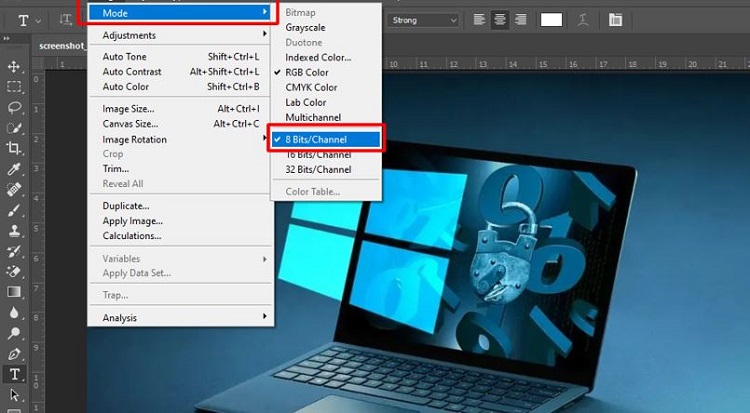 Cách chuyển chế độ hiển thị bit màu sắc trong Photoshop B1