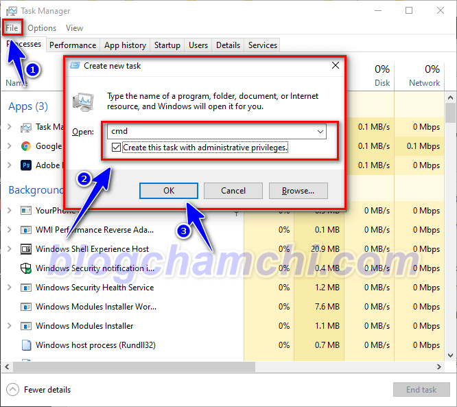 Khởi động Command Prompt trên Windows10 bằng Admin