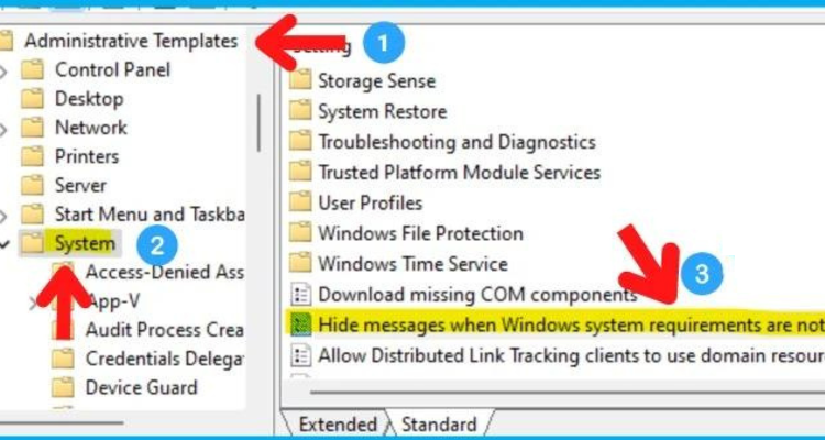 Hide message when Windows system requirements are not met