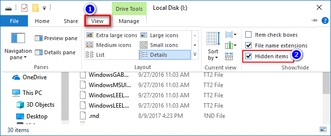 Cách mở file ẩn trong USB do virus trong File Explorer