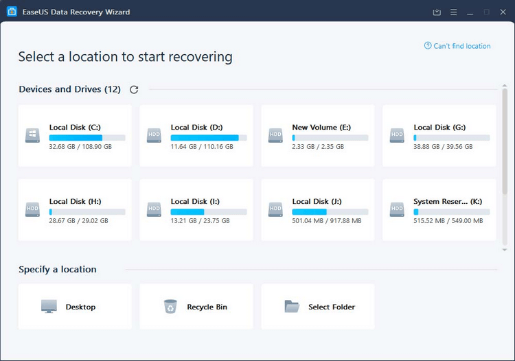 Mở file ẩn dùng phần mềm EaseUS Data Recovery Wizard