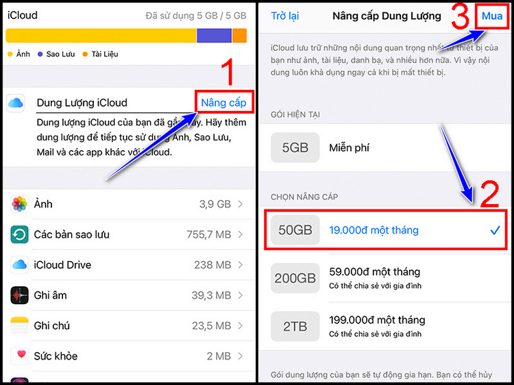 Bỏ chi phí mua thêm dung lượng iCloud