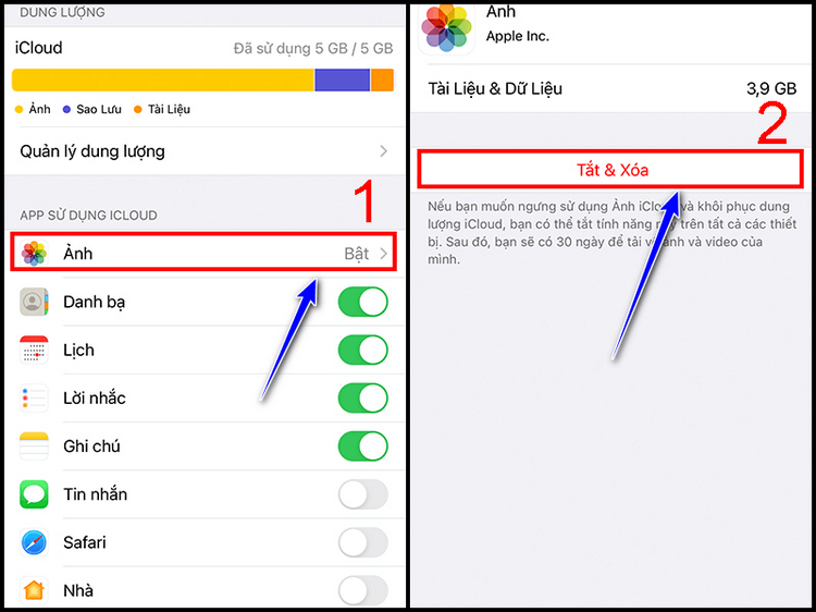 Tắt sao lưu Ảnh trên iCloud