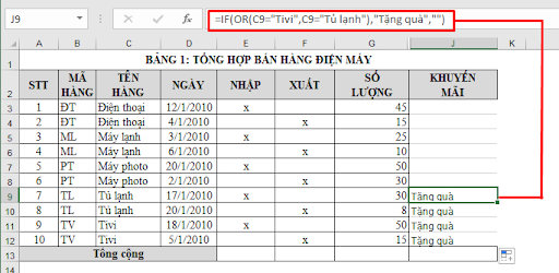 IF kết hợp với hàm OR