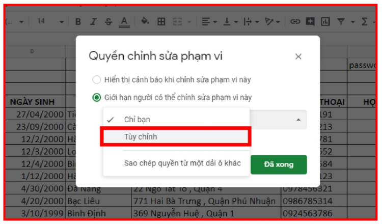 khóa ô tính trong bảng tính