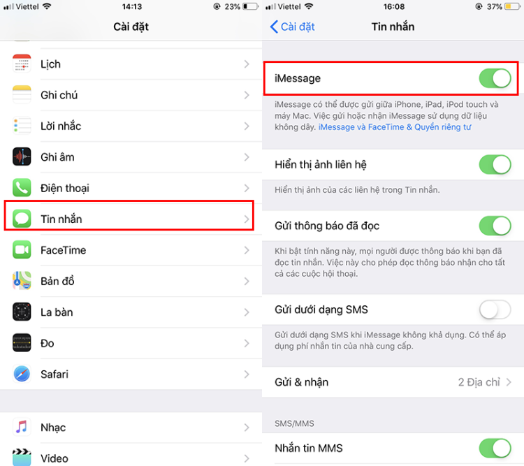 Khởi động lại iMessage