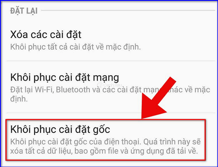 Khôi phục cài đặt gốc để giải phóng bộ nhớ trên điện thoại Samsung