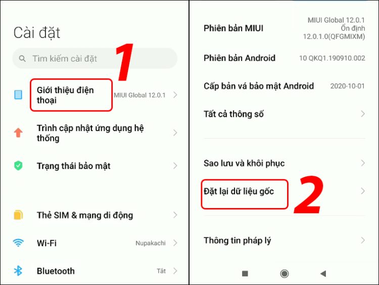 Khôi phục cài đặt gốc Xiaomi bằng ứng dụng Cài đặt