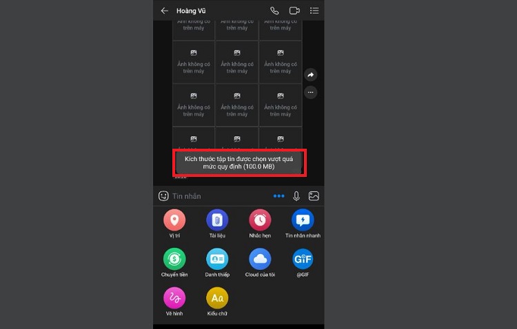 Không gửi được file quá 100MB qua Zalo