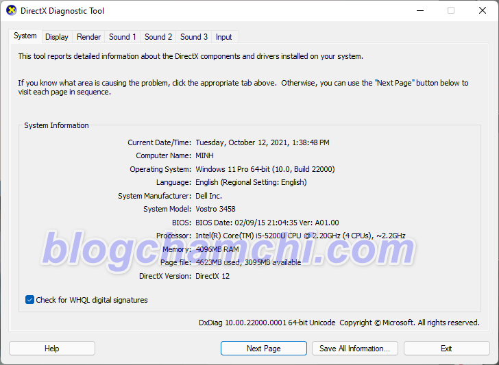 Kiểm tra cấu hình máy tính, laptop Windows bằng lệnh dxdiag