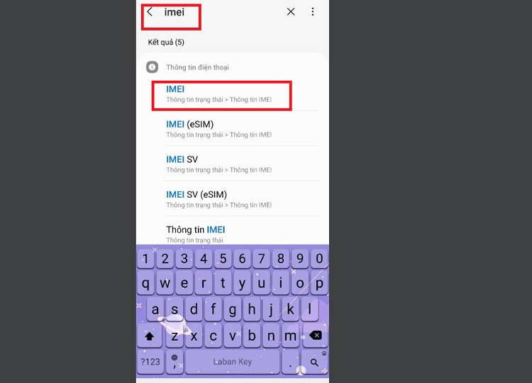 Gõ IMEI vào khung tìm kiếm