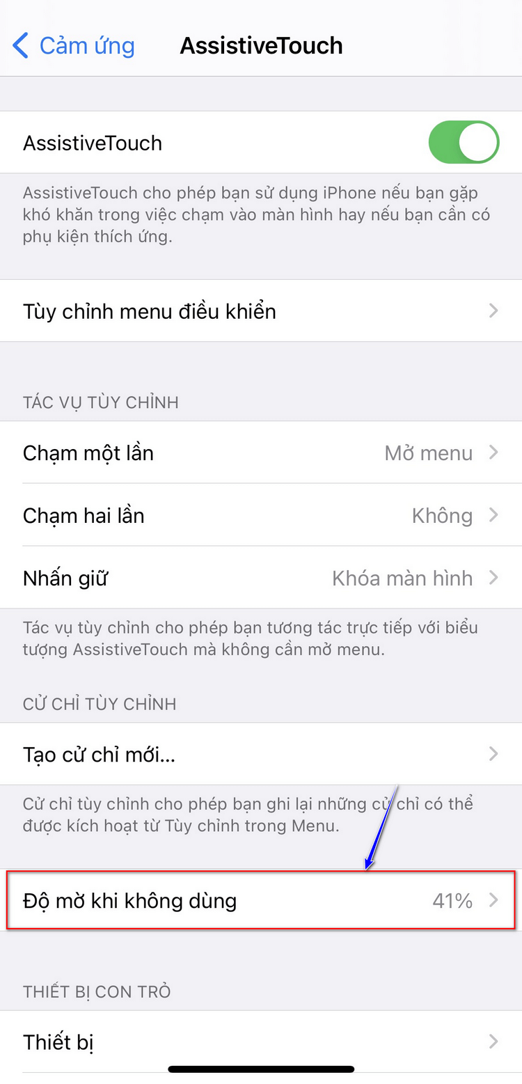 Thay đổi độ mờ của nút home ảo trên iOS 14