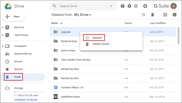 Phục hồi dữ liệu đã bị xóa trên Google Drive trên máy tính