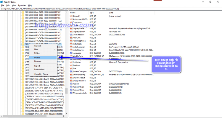 Sau khi chọn ứng dụng cứng đầu không cần thiết trên máy tính windows thì nhấn "delete"