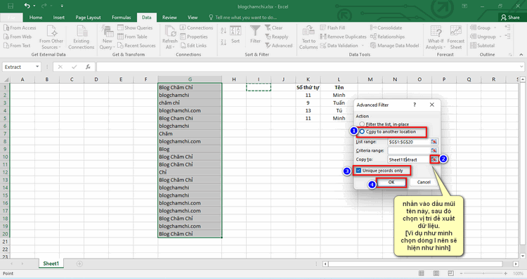 Hướng dẫn tìm & xóa dữ liệu trùng nhau trong Excel bằng Advanced Filter