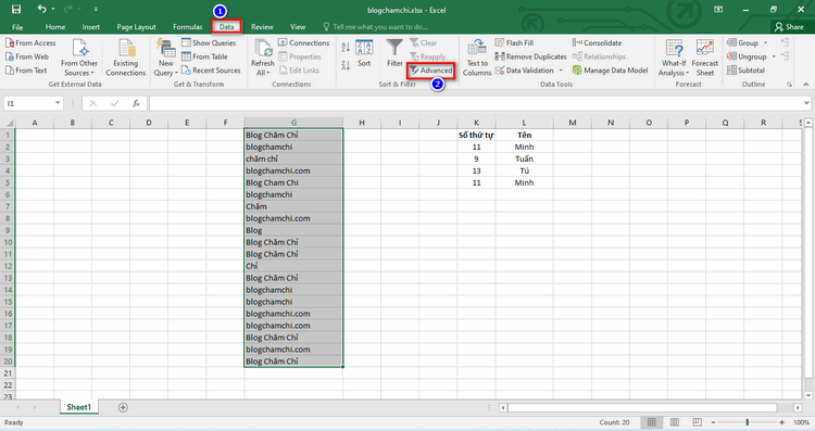 Tìm & xóa dữ liệu trùng nhau trong Excel bằng Advanced Filter