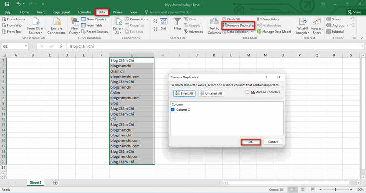 Sử dụng Remove Duplicate để loại bỏ dữ liệu trùng nhau trong Microsoft Excel