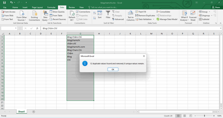 Dùng Remove Duplicate để loại bỏ dữ liệu trùng nhau trong Microsoft Excel