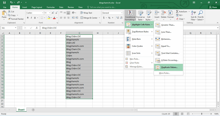 Hướng dẫn lọc dữ liệu trùng nhau trong Excel bằng Conditional Formatting