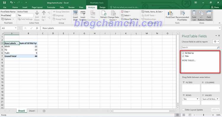 Lọc dữ liệu trên Excel bằng Pivot Table