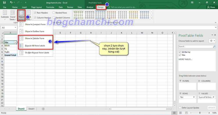 Pivot Table - Hàm lọc dữ liệu trùng nhau trong Excel