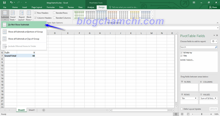 Lọc dữ liệu trùng nhau trong Excel bằng Pivot Table