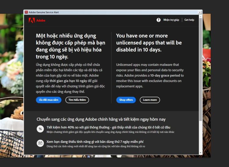 Lỗi Adobe Genuine Service Alert là gì