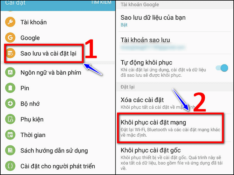 Khôi phục lại cài đặt mạng để sửa lỗi không vào được internet trên điện thoại Android