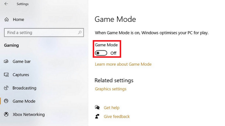 lỗi không kích hoạt được Game Mode trên Windows 10