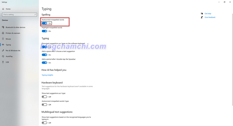 Tắt chế độ Autocorrect misspelled words