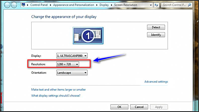 Điều chỉnh độ phân giải màn hình sửa lỗi màn hình máy tính lệch Windows 7