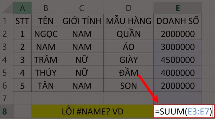 Lỗi #NAME trong Excel