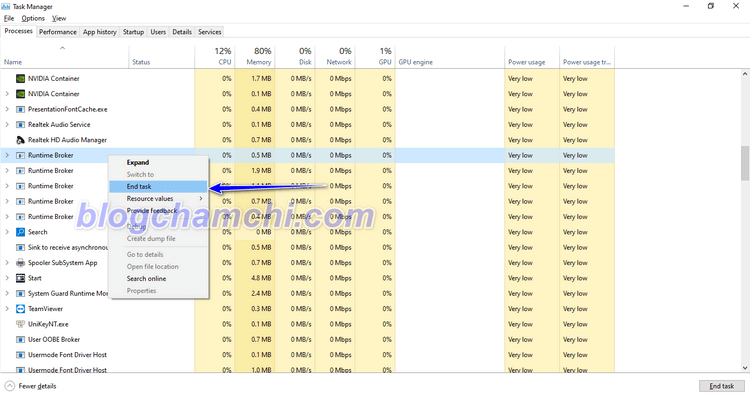 Tắt Runtime Broker Win 10