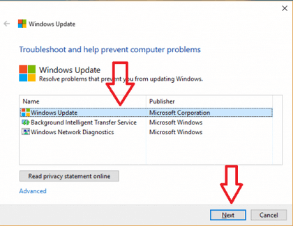 Sửa lỗi bằng cách Windows Update Troubleshooter