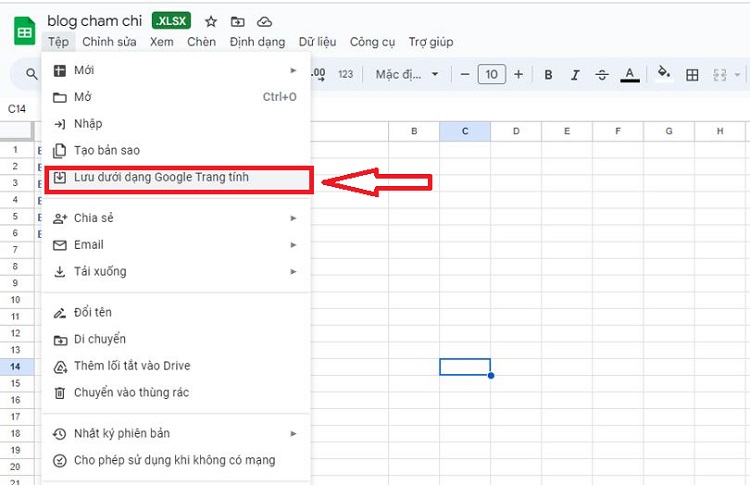 Lưu dưới dạng Google trang tính