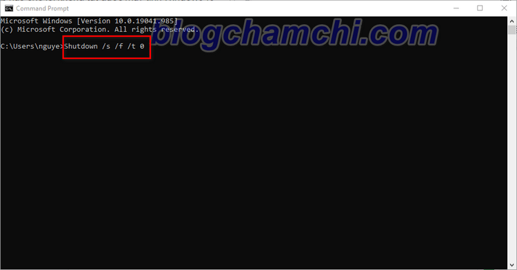 Sử dụng câu lệnh trong Command Prompt để tắt Win 10