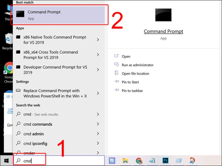 mở cửa sổ Command Prompt