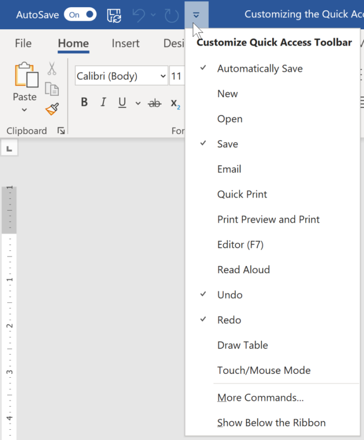 mở Custom Quick Access Toolbar… 