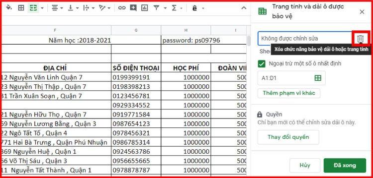 Mở khóa ô tính, dải ô, trang tính trên Google Sheets