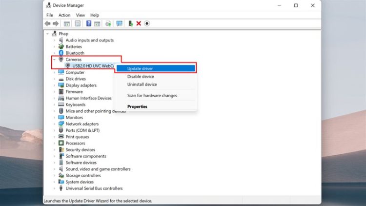 Nâng cấp driver camera win 11