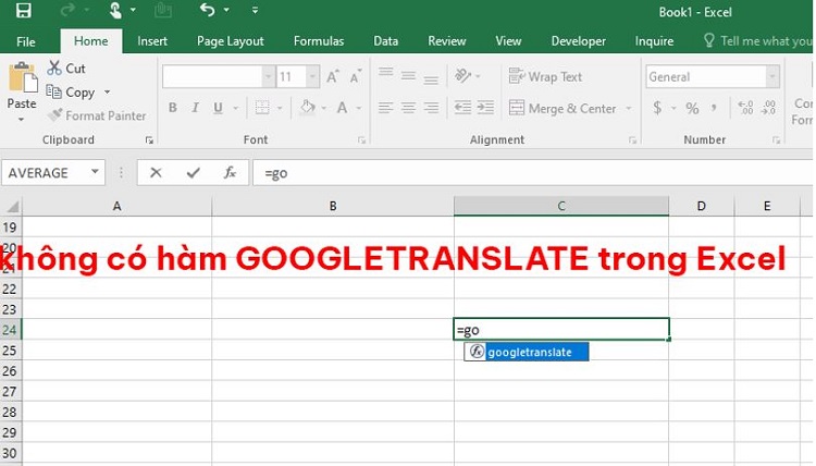 Nguyên nhân không có hàm GOOGLETRANSLATE trong Excel