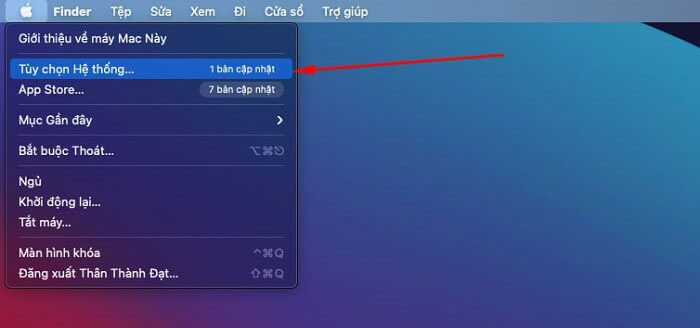 Nhấn chọn biểu tượng Apple > Nhấp chọn System Preferences (Tùy chọn hệ thống)