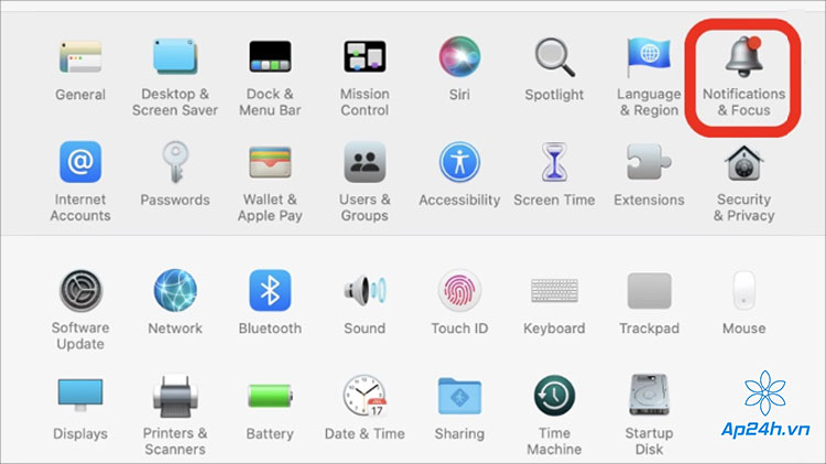 Nhấn chọn Notifications & Focus