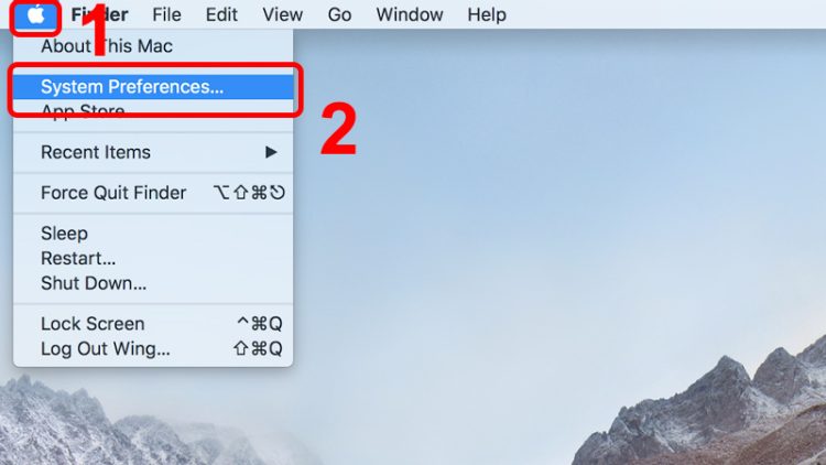 Nhấn chọn vào logo Apple > Chọn tiếp System Preferences