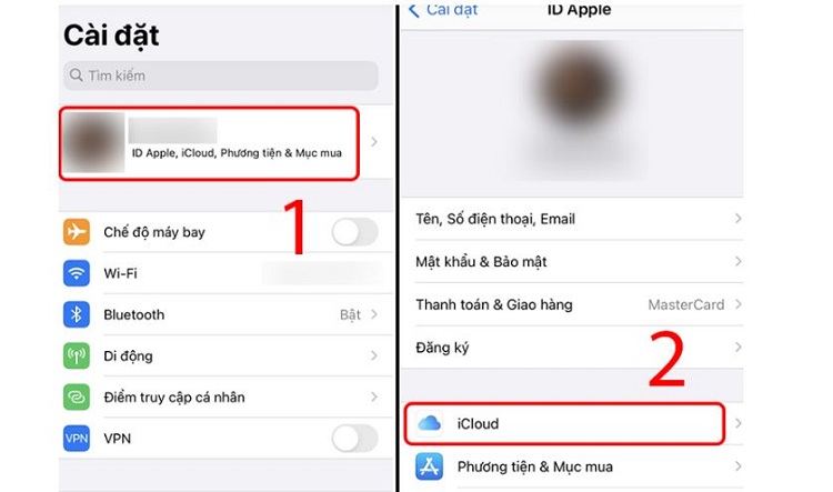 Nhấn chọn vào mục iCloud