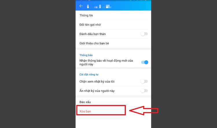 Xóa bạn trên Zalo