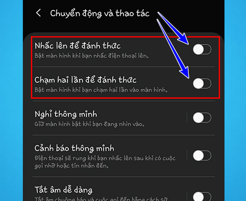 Bật/tắt tính năng đánh thức màn hình trên điện thoại Samsung